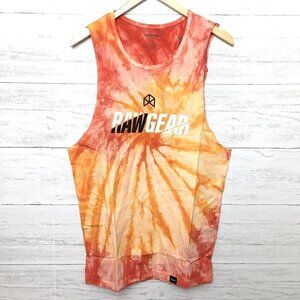 NEW RawGear Men's Medium Orange Yellow Tie Dye Tank Top Muscle Shirt Workout